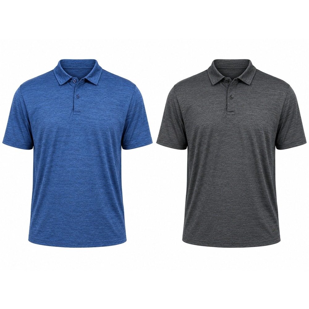 32 Degrees Polo Shirt Men XXL Blue Grey 2-Pack Short Sleeve Heathered Stretch